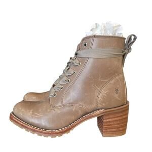 Frye Sabrina Tan Leather Lace Up Boot Size 7.5